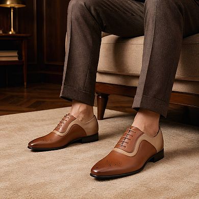 Men's Pointed Toe Oxfords Brogue Decor Business Casual Dress Shoes