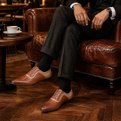 Men's Pointed Toe Oxfords Brogue Decor Business Casual Dress Shoes