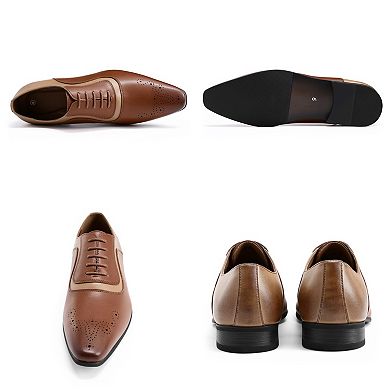 Men's Pointed Toe Oxfords Brogue Decor Business Casual Dress Shoes