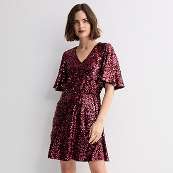 Women's Nine West Flutter Sleeve Sequin Dress