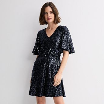 Women's Nine West Flutter Sleeve Sequin Dress