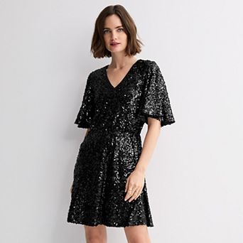 Women's Nine West Flutter Sleeve Sequin Dress