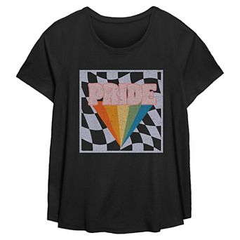 Plus Size Pride Rainbow Burst Checkered Square Flowy Graphic Tee