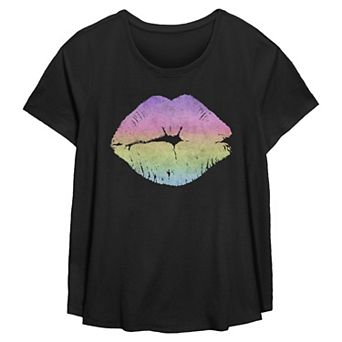 Plus Size Rainbow Lips Flowy Graphic Tee