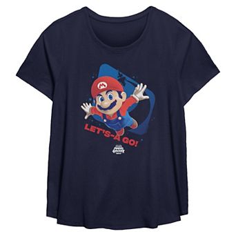 Plus Size The Super Mario Galaxy Movie Mario Let's-A-Go! Flowy Graphic Tee