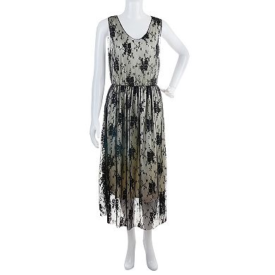 Women’s 2-Piece Lace Crochet Overlay & Floral Midi Dress Set