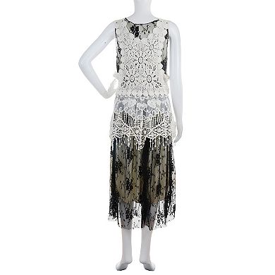 Women’s 2-Piece Lace Crochet Overlay & Floral Midi Dress Set