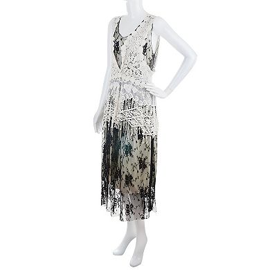 Women’s 2-Piece Lace Crochet Overlay & Floral Midi Dress Set