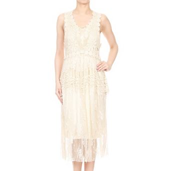 Women’s 2 pc Lace Crochet Overlay & Floral Midi Dress Set