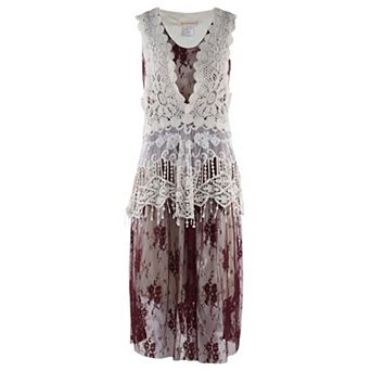 Women’s 2 pc Lace Crochet Overlay & Floral Midi Dress Set