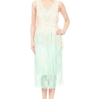 Women’s 2 pc Lace Crochet Overlay & Floral Midi Dress Set