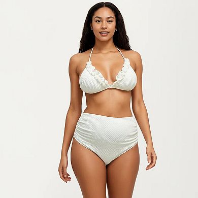 Women's Maternity 3-Pcs Bikini Set with Triangle Top, High-Waisted Bottom, and Matching Skirt Wrap