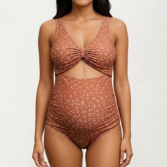 Women's Polka Dot Print Cutout Maternity Swimsuit with Knot Front Detail