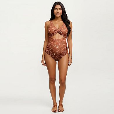 Women's Polka Dot Print Cutout Maternity Swimsuit with Knot Front Detail