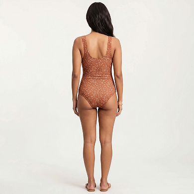 Women's Polka Dot Print Cutout Maternity Swimsuit with Knot Front Detail