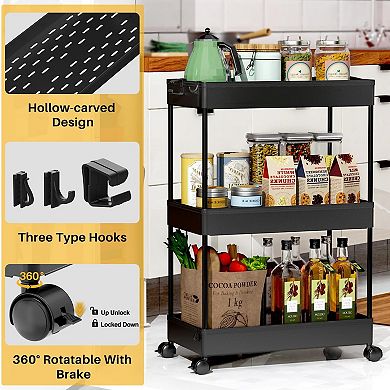 3 Tier Rolling Cart with Wheels,Storage Craft Art Trolley Organizer Serving,3 Hanging Baskets