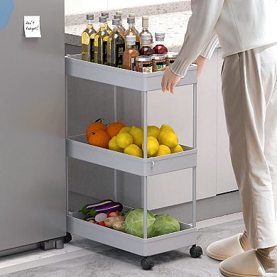 3 Tier Rolling Cart with Wheels,Storage Craft Art Trolley Organizer Serving,3 Hanging Baskets