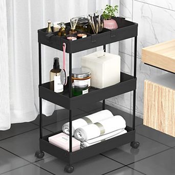 3 tier Rolling Cart with Wheels,Storage Craft Art Trolley Organizer Serving,3 Hanging Baskets