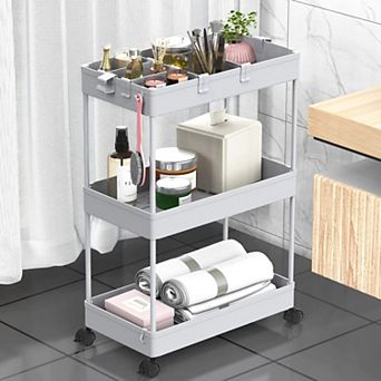 3 tier Rolling Cart with Wheels,Storage Craft Art Trolley Organizer Serving,3 Hanging Baskets