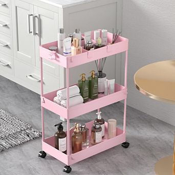3 tier Rolling Cart with Wheels,Storage Craft Art Trolley Organizer Serving,3 Hanging Baskets
