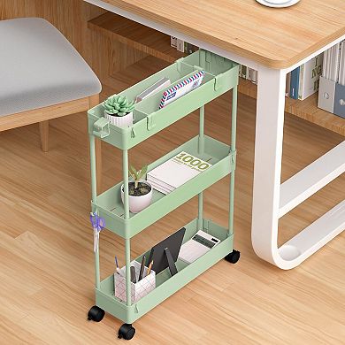 SPACELEAD Slim Storage Cart 3 Tier,Bathroom Organizer Rolling Utility,Mobile Shelving Unit Slide Out