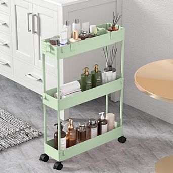 SPACELEAD Slim Storage Cart 3 tier Bathroom Organizer Rolling Utility,Mobile Shelving Unit Slide Out