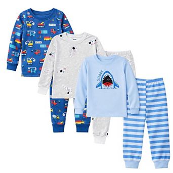 Kids Boys 3-Pack Pajamas Sharks Cars Astronauts Snug Fit Long Sleeve Pajamas