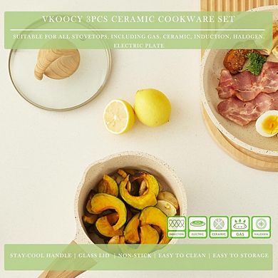 3-Piece Ceramic Nonstick Cookware Set, PFAS-Free Pots & Frying Pan