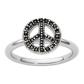 Stacks & Stones Sterling Silver Stackable Marcasite Peace Sign Ring