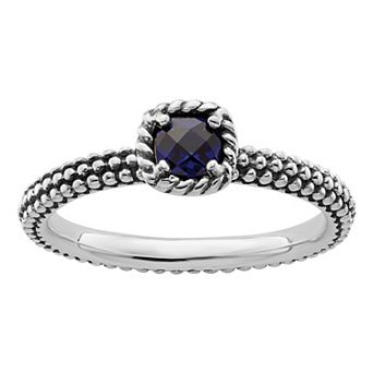 Stacks & Stones Rhodium Over Sterling Silver Stackable Round Lab-Created Gemstone Ring