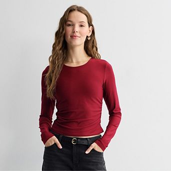 Juniors' Pink Republic Long Sleeve Contour Cinch Top