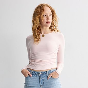 Juniors' Pink Republic Long Sleeve Contour Cinch Top