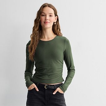 Juniors' Pink Republic Long Sleeve Contour Cinch Top