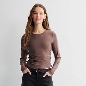 Juniors' Pink Republic Long Sleeve Contour Cinch Top
