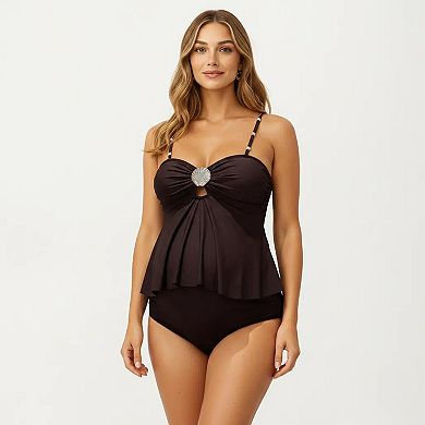 Women's Maternity Tankini Swimsuit with Seashell Accent and Adjustable Straps