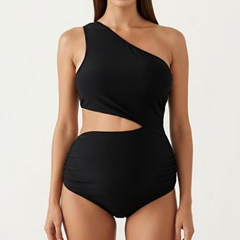 Women's Maternity One-Shoulder Swimsuit with Cutout Detail and High Waist Design