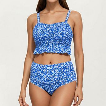 Women's Floral Print Ruffled Maternity Bikini Set with High-Waisted Bottoms