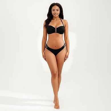 Women's Maternity Bikini Set with Twist Front and Strappy High-Waisted Bottom