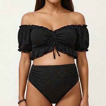 Women's Maternity Off-Shoulder Ruffle Top with High-Waisted Bottom Bikini Set