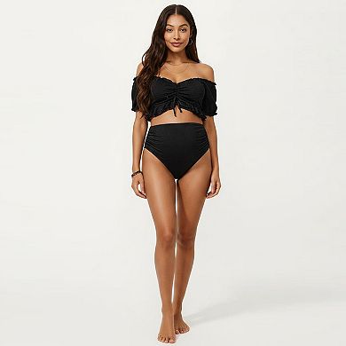 Women's Maternity Off-Shoulder Ruffle Top with High-Waisted Bottom Bikini Set
