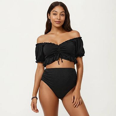 Women's Maternity Off-Shoulder Ruffle Top with High-Waisted Bottom Bikini Set