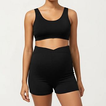 Women's Two-Piece Maternity Swimwear Set with Cropped Tank Top and High-Waisted Shorts