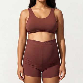 Women's Two-Piece Maternity Swimwear Set with Cropped Tank Top and High-Waisted Shorts