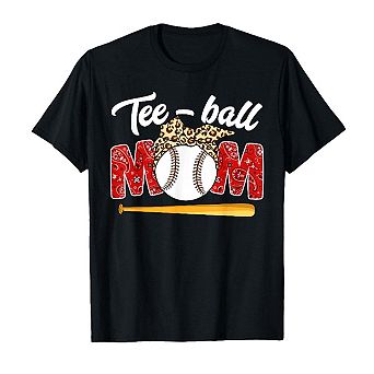 Teeball Mom T-Shirt Funny Leopard Design Mothers Day Shirt for Women
