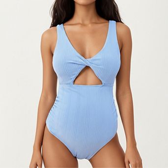 Women's Ribbed Cutout Maternity Swimsuit with Twist Front and Stretch fabric