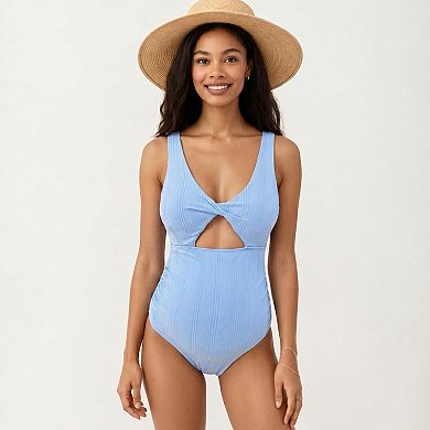 Women's Ribbed Cutout Maternity Swimsuit with Twist Front and Stretch fabric