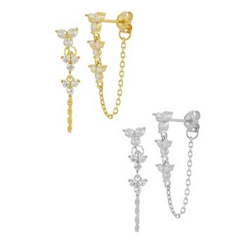 Sunkissed Sterling Two Tone Cubic Zirconia Drop Earrings Set