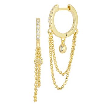 Sunkissed Sterling Sterling Silver Cubic Zirconia Double Hanging Chain Earrings