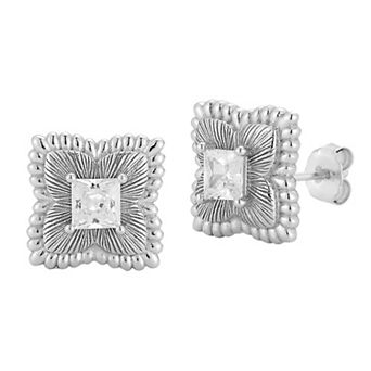 Sunkissed Sterling Sterling Silver Cubic Zirconia Clover Stud Earrings
