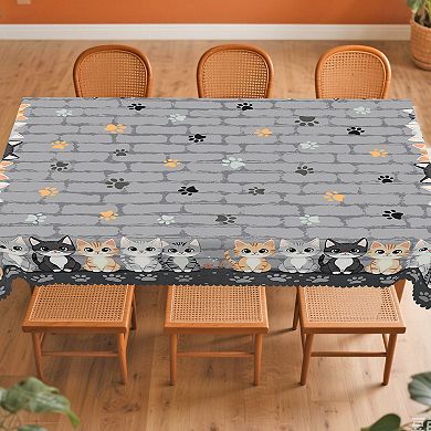Cat Print Tablecloth, Washable Reusable Tablecloth Cover, Decorative for Ding, Scalloped-Edge